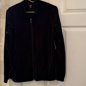 Hanes Black Velvet Zip Front Jacket Size L